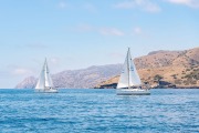 People sailing and chatting at the Beneteau Rendezvous at Two Harbors, Catalina