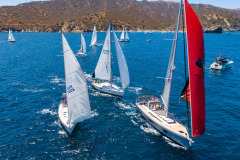 aerial shot of boats sailing at catalina island