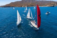 aerial shot of boats sailing at catalina island