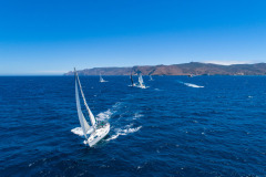 aerial shot of boats sailing at catalina island