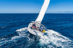 aerial shot of boats sailing at catalina island