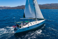 aerial shot of boats sailing at catalina island
