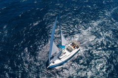 aerial shot of boats sailing at catalina island