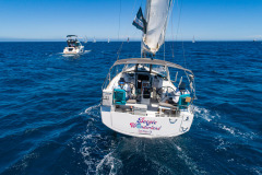 aerial shot of boats sailing at catalina island