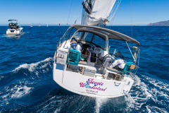 aerial shot of boats sailing at catalina island