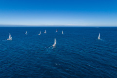 aerial shot of boats sailing at catalina island