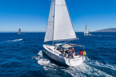 aerial shot of boats sailing at catalina island