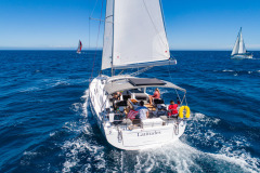 aerial shot of boats sailing at catalina island