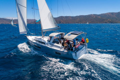 aerial shot of boats sailing at catalina island