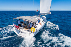 aerial shot of boats sailing at catalina island